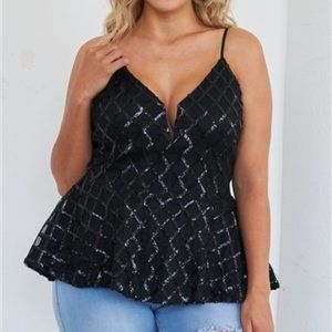 Plus Size 3X Black Sleeveless Sequin V-Neck
